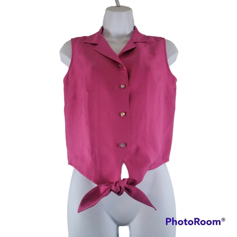 Tommy Bahama Hot Pink Front Tie Button Down Collared Sleeveless Silk Top Size 2